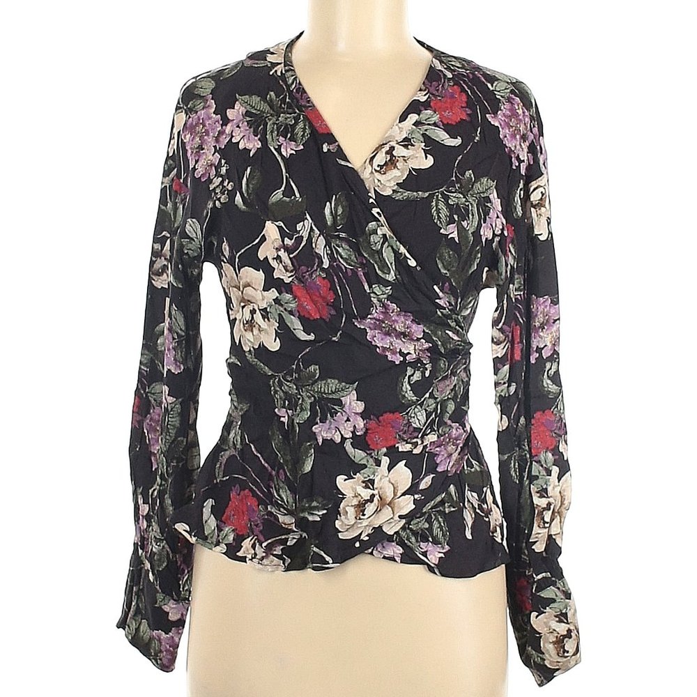 Floral Wrap Collective Concepts Long Sleeve Blouse Size M